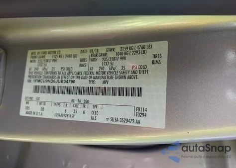 2018 Ford Escape Sel из США, поврежденный, VIN 1FMCU9HD6JUB34790